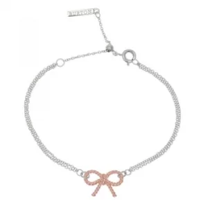 Image of Ladies Olivia Burton Two-Tone Steel and Rose Plate Vintage Bow Chain Bracelet