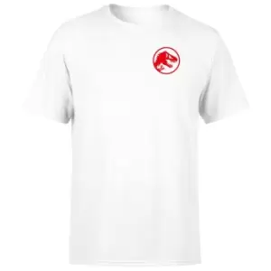 Image of Jurassic Park Red Logo Embroidered Mens T-Shirt - White - L