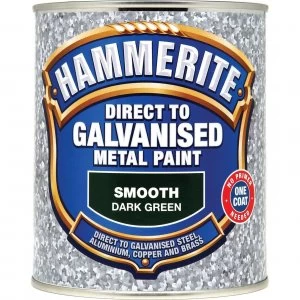 Image of Hammerite Direct to Galvanised Metal Paint Dark Green 750ml