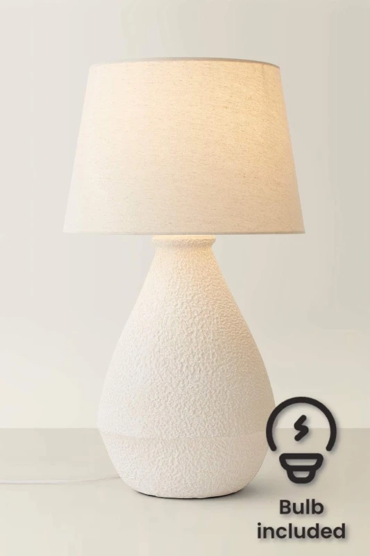 Image of ValueLights ValueLights Helena Natural Taper Shade Cream Speckled Ceramic Table Lamp with Bulb Natural One Size Unisex 5059406065996