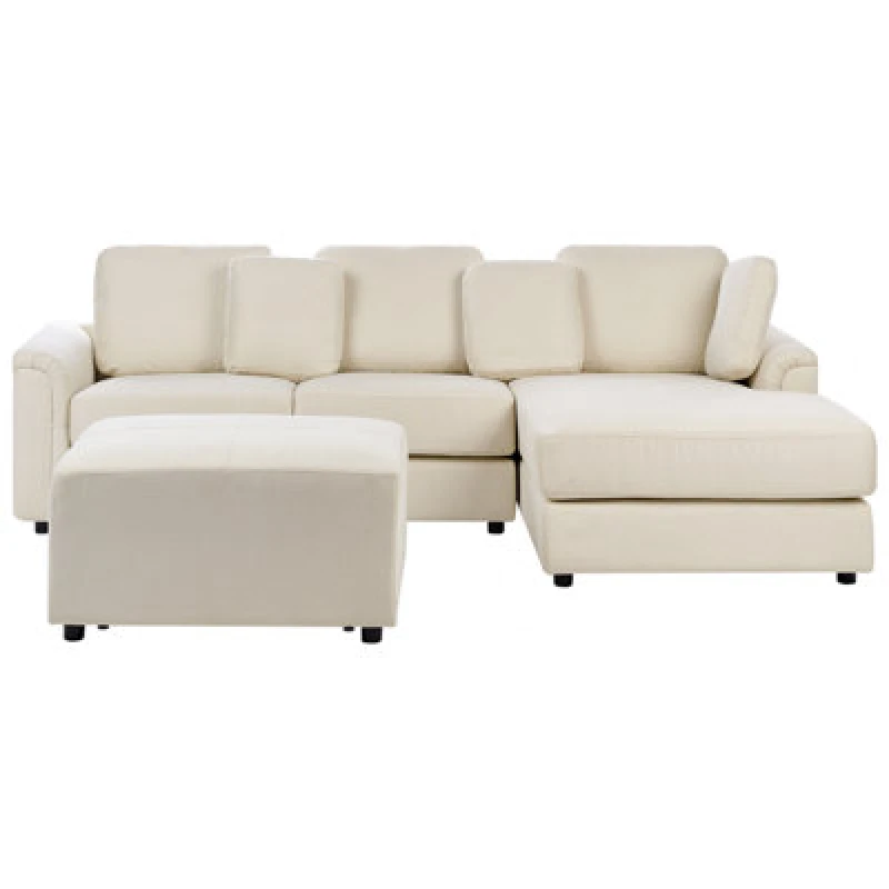 Image of Beliani Corner Sofa 4 Seater Kohlo Fabric Light Beige With Ottoman Left Hand