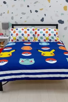 Image of Pokemon Badges Reversible Duvet Set - Size: Double - Blue