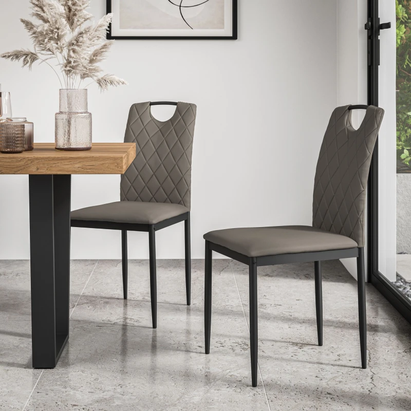 Image of More4Homes Set Of 2 Monza Faux Leather Dining Chair Modern Padded Seat Metal Legs Kitchen (Grey)