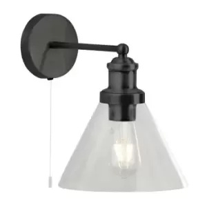Image of Searchlight Lighting - Searchlight Pyramid Wall Light Matt Black, Clear Glass Shade