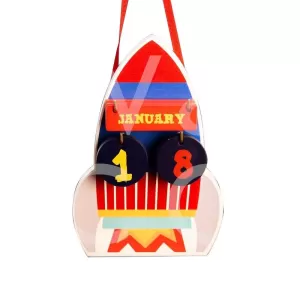 Image of Space Explorer Hanging Calendar Rocket Ship Plaque