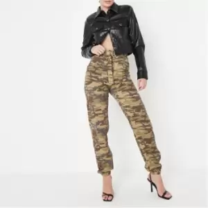 Image of Missguided Ring Belt Camo Cargo Trouser - Green