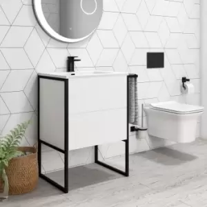 Image of 700mm White Freestanding Vanity Unit with Basin - Nero