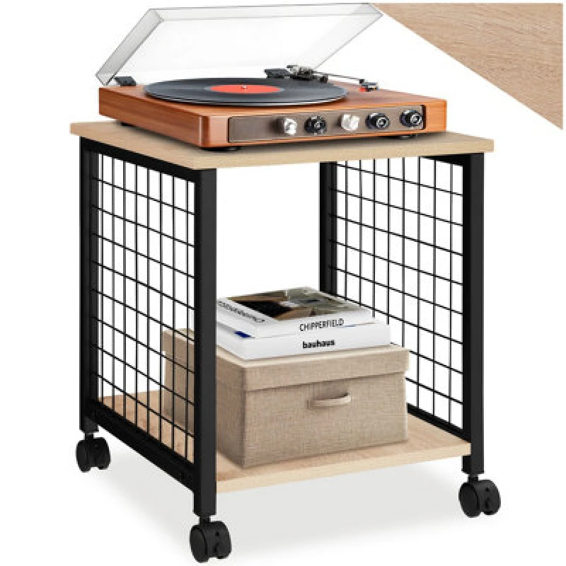 Image of Tectake Bedside Table Gary - Industrial Style, 2 Shelves, Swivel Castors, 40 X 40 X 48cm - Industrial Wood Light, Oak Sonoma