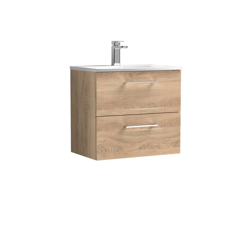 Image of Balterley Modern Bathroom Wall Hung 2-Drawer Vanity & Basin, Bleached Oak, 600mm in Brown Brown Unisex