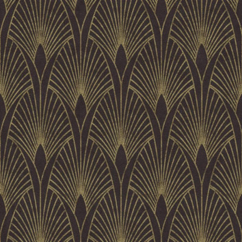 Image of As Creation Art Deco Fan Arches Black Gold Wallpaper Metallic Effect Textured
