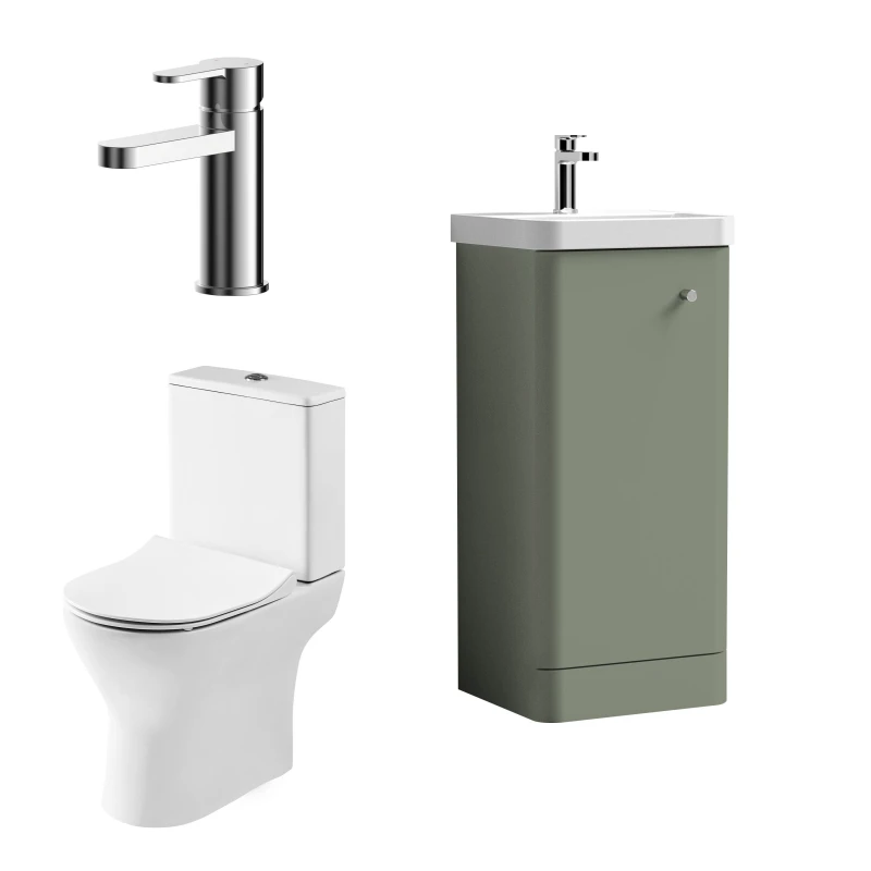 Image of Balterley Cloakroom Floor Standing Vanity Toilet and Tap Set Green 400mm Green