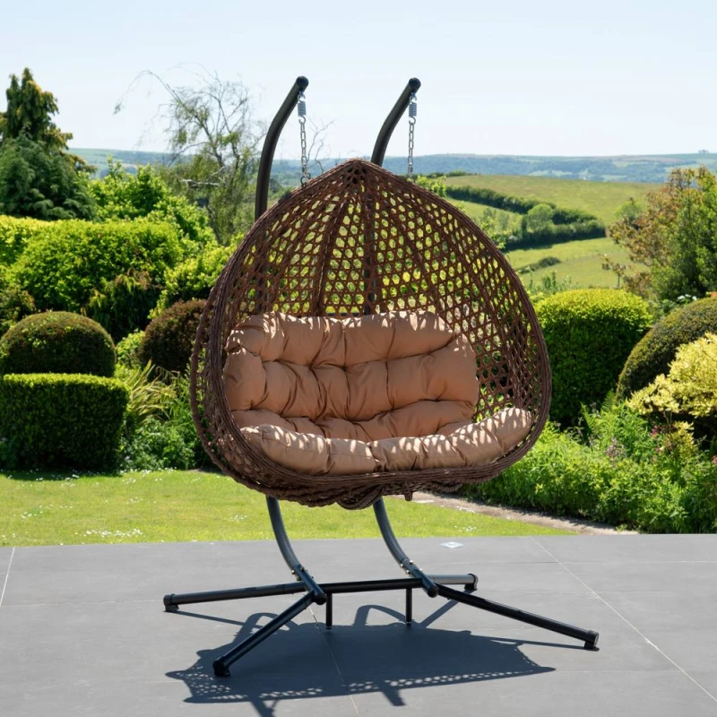 Image of Artemis Home Alston Double Garden Hanging Egg Chair in Brown Brown Unisex