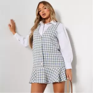 Image of I Saw It First Boucle Tweed Button Down Pinafore Dress - Blue