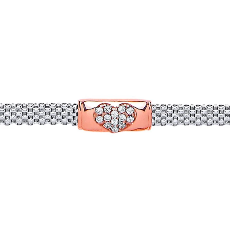 Image of Jewelco London 2-Colour Silver CZ Heart Bar Correana Bracelet - GVB245 Multi