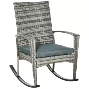 Image of Outsunny Rattan Rocking Chair with Cushion - Light Grey