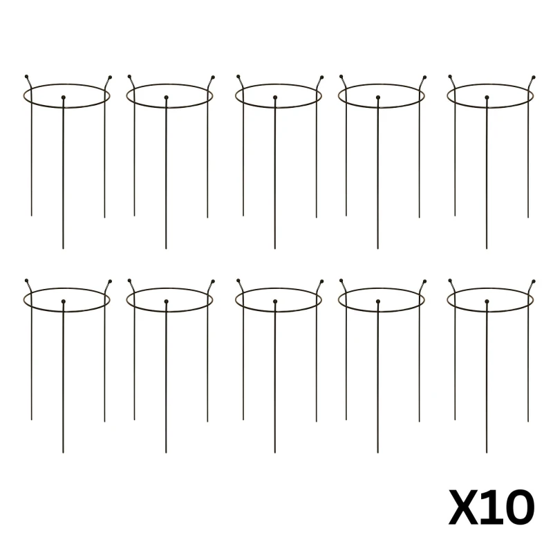 Image of 10 Pack of Small 60cm x 35cm Heavy Duty Black Steel Herbaceous Garden Plant Support Ring