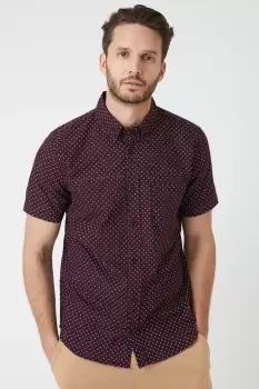 Image of Burgundy Ditsy Print Oxford Shirt