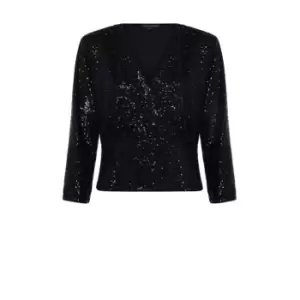 Image of French Connection Eshka Sequin Wrap Top - Black