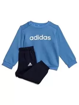 Image of Boys, adidas Infant Linear Crew & Pant Set - Blue/Black, Blue, Size 3-6 Months