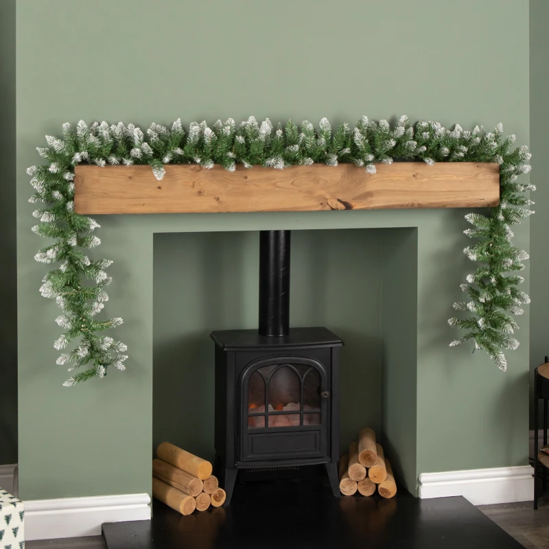 Image of 2.7m Snowy Plain Green Christmas Garland with 200 Tipped Christmas Garland Decoration Xmas garlands Decoration for Stairs, Fireplaces