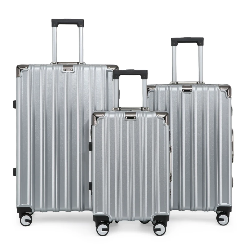 Image of Infinity Leather Hardshell Suitcase Robust 8 Wheel Luggage Cabin Case Bag in Silver Size: Large Silver Unisex Large
