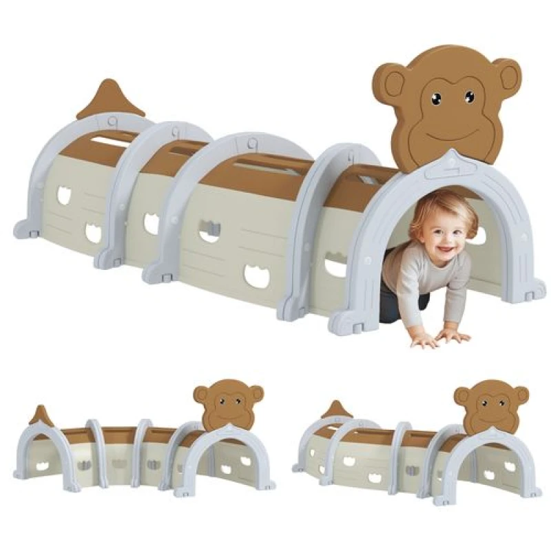 Image of AIYAPLAY AIYAPLAY Kids Play Tunnel for Crawl and Climb, Monkey Design, Brown