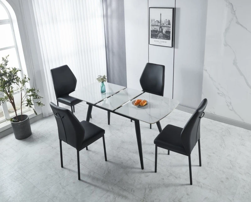 Image of Modernique Modernique Sintere Stone Top Extending Table & 4 Faux Leather Chairs Dining Set in White White One Size Unisex 5061017322153