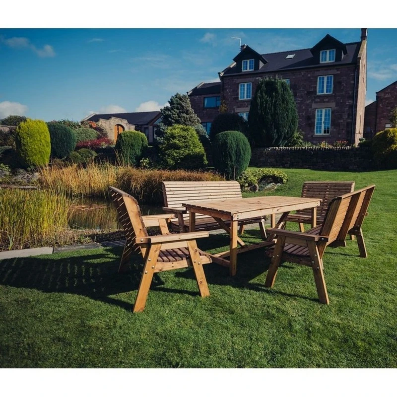 Image of Churnet Valley Garden Furniture Ltd Valley Seat 10 Set 2X2B 2X3B Table - Minimal Assembly Required in Brown Brown Unisex