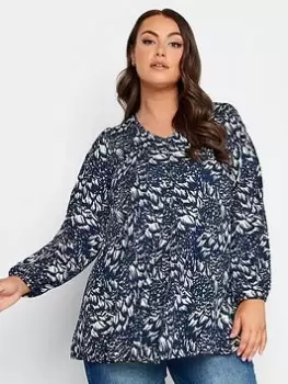 Image of Yours Balloon Sleeve Top, Blue, Size 18, Women