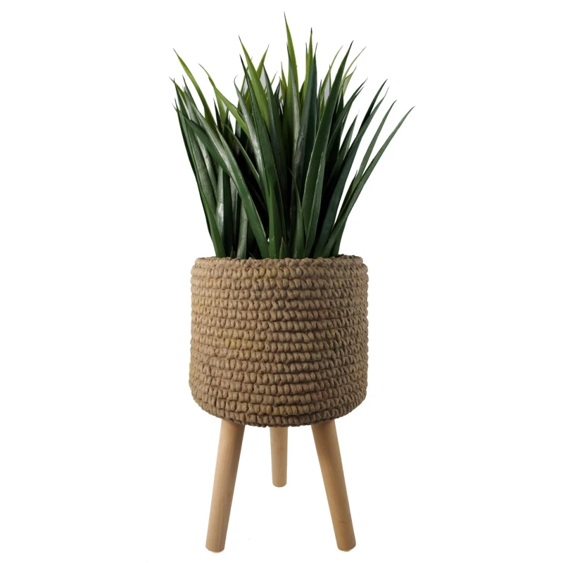 Image of Leaf Seagrass Style Composite Planter with Stand Dark Brown