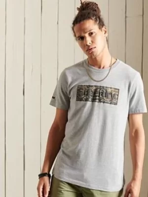 Image of Superdry Classic Logo Infill T-Shirt, Grey Marl Size M Men