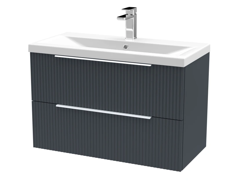 Image of Balterley Fluted Wall Hung 2 Drawer Vanity Basin Unit & Basin 800mm - Dark Grey Grey Unisex
