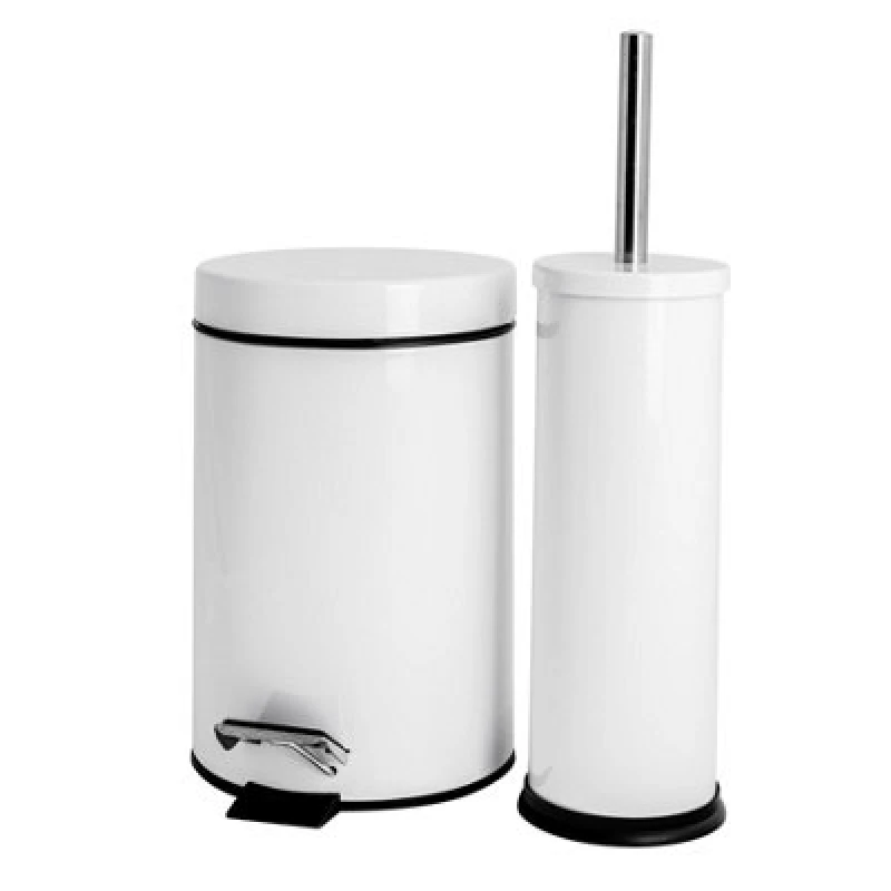 Image of Harbour Housewares Round Toilet Brush & Bin Set - White