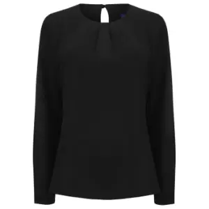 Image of Henbury Womens/Ladies Pleat Front Long Sleeve Blouse (M) (Black)
