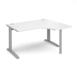 Image of Office Desk Right Hand Corner Desk 1400mm White Top With Silver Frame 1200mm Depth TR10 TBER14SWH