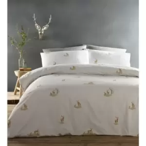 Image of Deer White Super King Duvet Cover Set 100% Cotton Reversible Bedding Bed Set - White