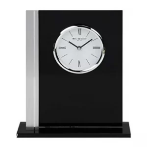 Image of Black Glass Mantel Clock Chrome Bezel