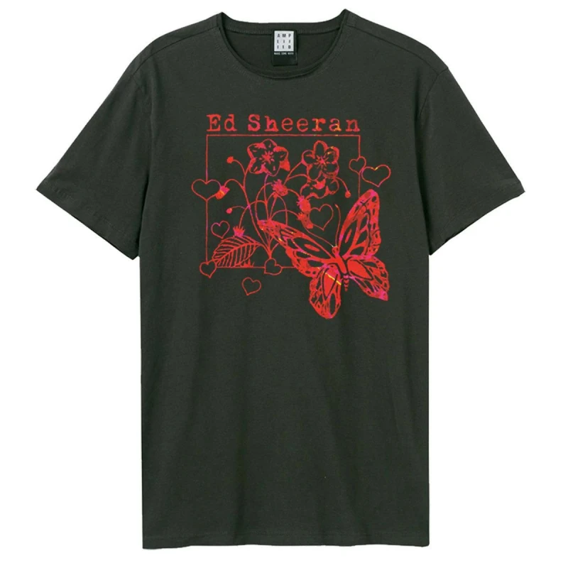 Image of Amplified Amplified Men Line Art Butterfly Ed Sheeran T-Shirt in Charcoal Size: Small Charcoal S Male 5063470089918