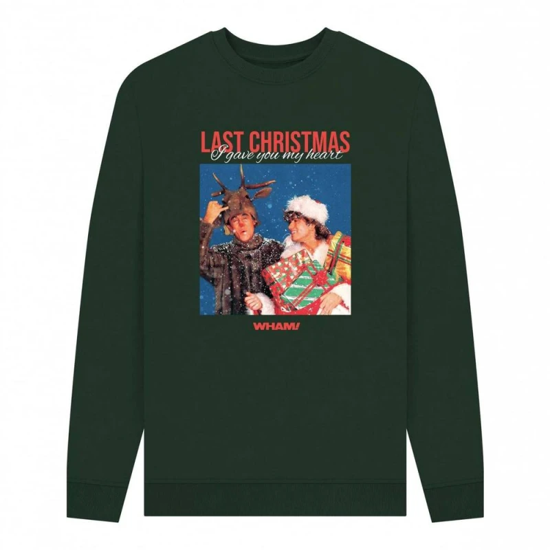 Image of Wham Mens Gave You My Heart Graphic Sweatshirt in Bottle Green Size: 2XL Bottle Green Male 2XL