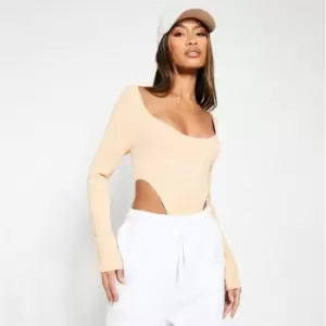 Image of I Saw It First Viscose Rib Scoop Neck Extreme High Rise Bodysuit - Brown