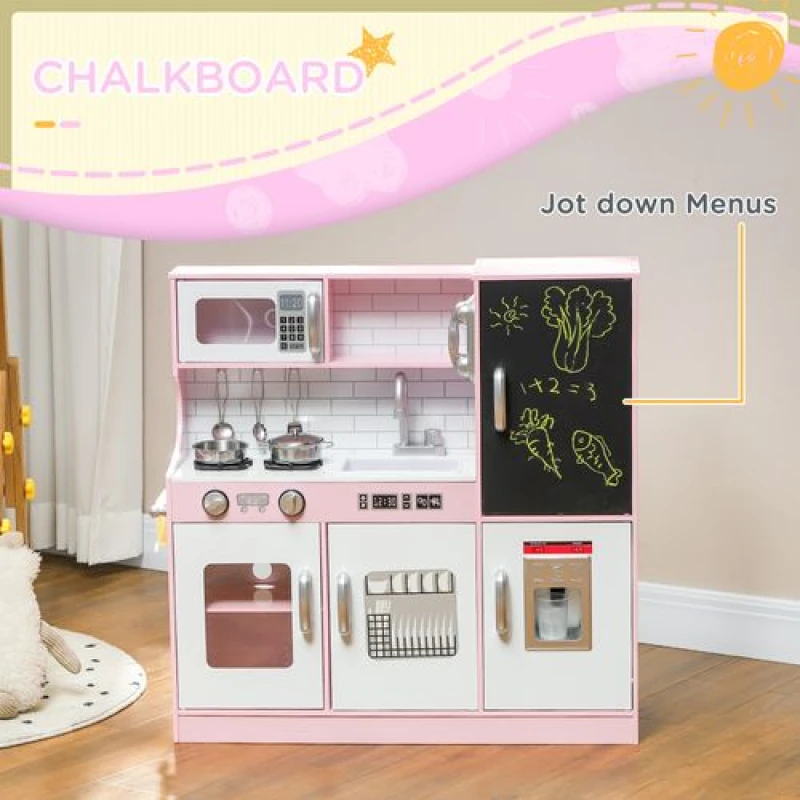 Image of AIYAPLAY AIYAPLAY Play Kitchen, Pretend Toy Kitchen w/ Toy Phone, Chalkboard, Sink