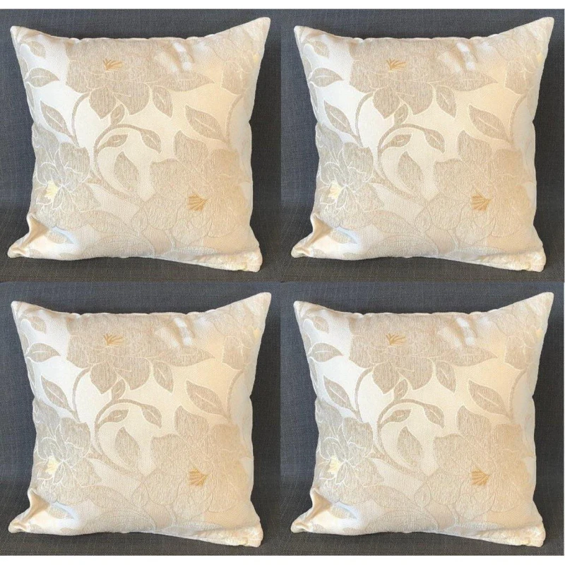 Image of Alan Symonds Peony Chenille Cushion Set of 4 Cream unisex 45x45cm