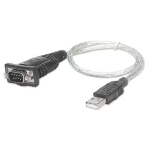 Image of Manhattan USB-A to Serial Converter cable 45cm Male to Male Serial/RS232/COM/DB9 Prolific PL-2303RA Chip Equivalent to Startech ICUSB232V2 Black/Silve