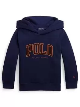 Image of Ralph Lauren Boys Polo Logo Hoodie - French Navy/wine, Navy, Size 4 Years