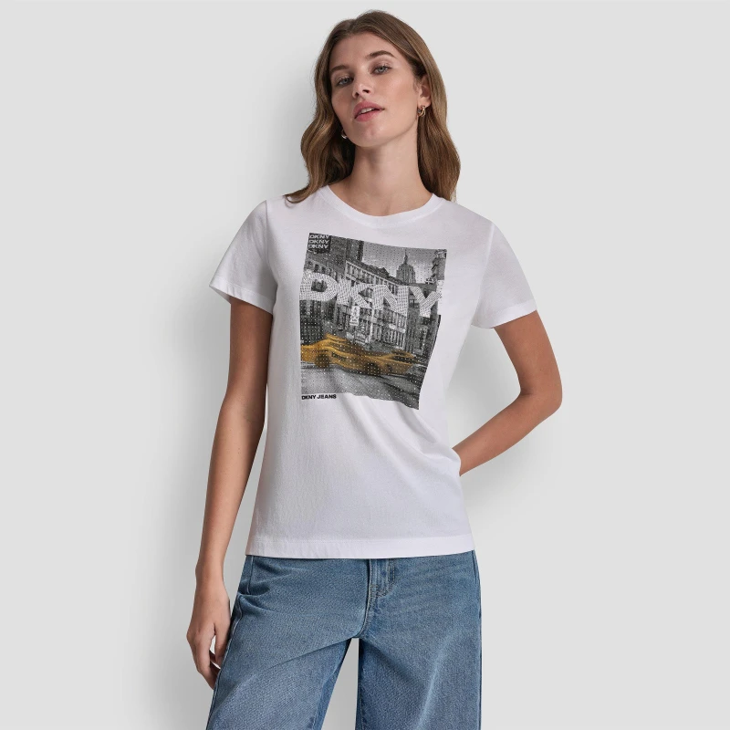 Image of DKNY Dmt Taxi Tee Ld62 Whie/Yellow female 8 (XS)