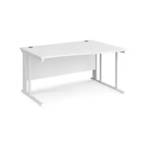 Image of Office Desk Right Hand Wave Desk 1400mm White Top With White Frame Maestro 25 MCM14WRWHWH