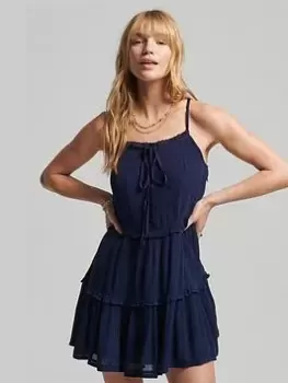 Image of Superdry Vintage Broderie Cami Dress - Navy, Size 10, Women