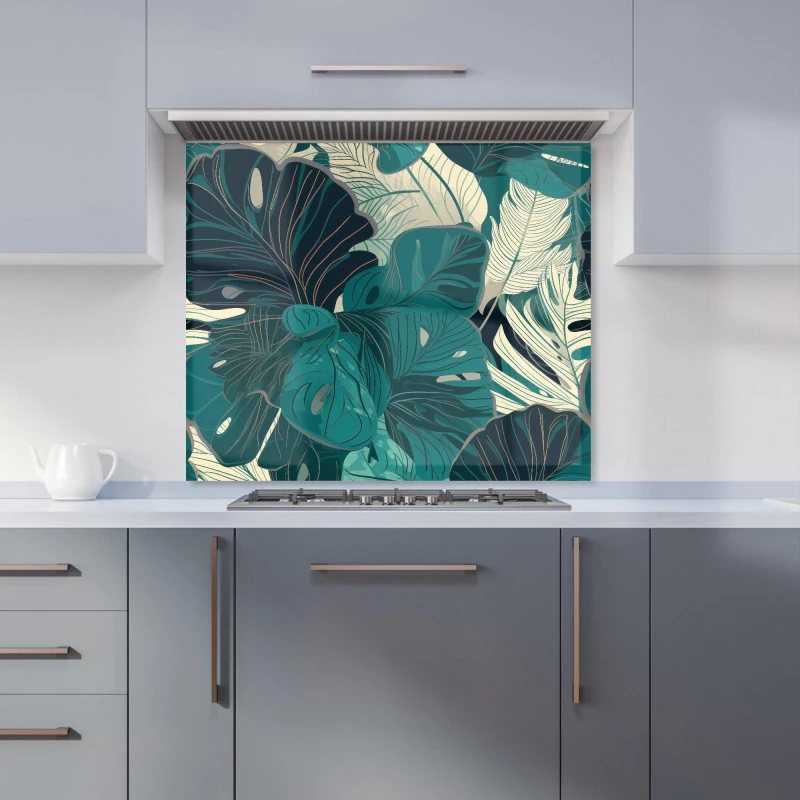 Image of Warren Reed - Designer Tropical Green Leaves Kitchen Splashback Size: 600mm x 750mm Green Unisex 600mm x 750mm