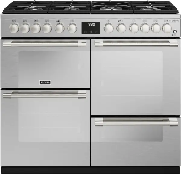 Image of Stoves Sterling Deluxe ST DX STER D1000DF SS 100cm Dual Fuel Range Cooker - Stainless Steel - A Rated
