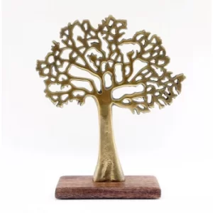 Image of 26.5cm Gold Tree Ornament on Wood Base